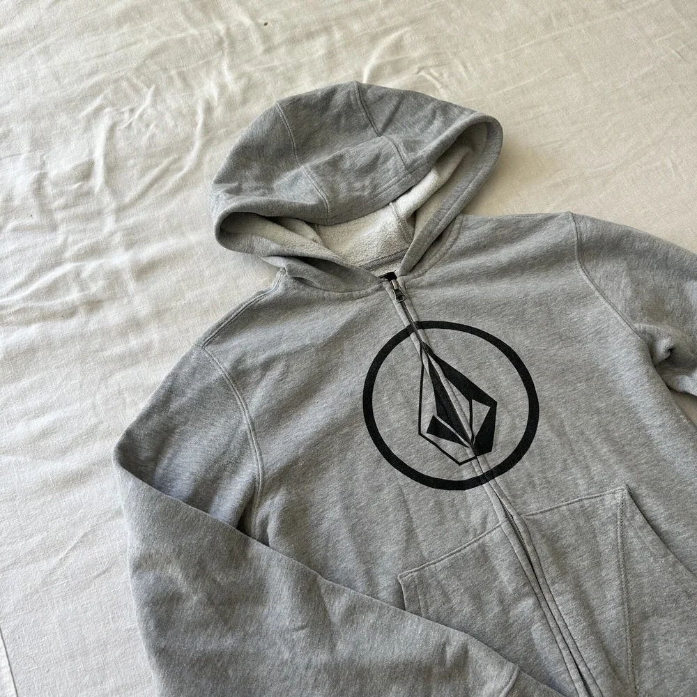 Volcom‎ Hoodie Youth Large Grey Pullover Sweatshirt Peace is Progress Zip Up